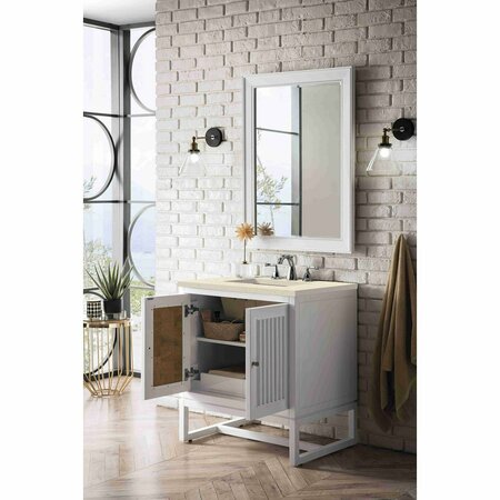 James Martin Vanities Athens 30in Single Vanity, Glossy White w/ 3 CM Eternal Marfil Top E645-V30-GW-3EMR